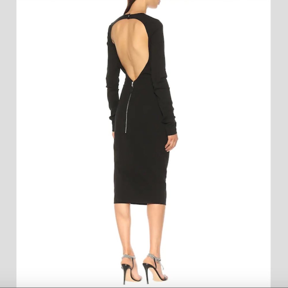 RICK OWENS Long Sleeve Bodycon Midi Cut Out Back Black Stretch Dress Size 6 - Picture 15 of 15